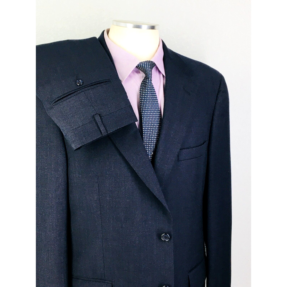 42R Bill Blass USA Mens Vintage 2 Button Wool Suit Dark Pencil Gray Pants 36